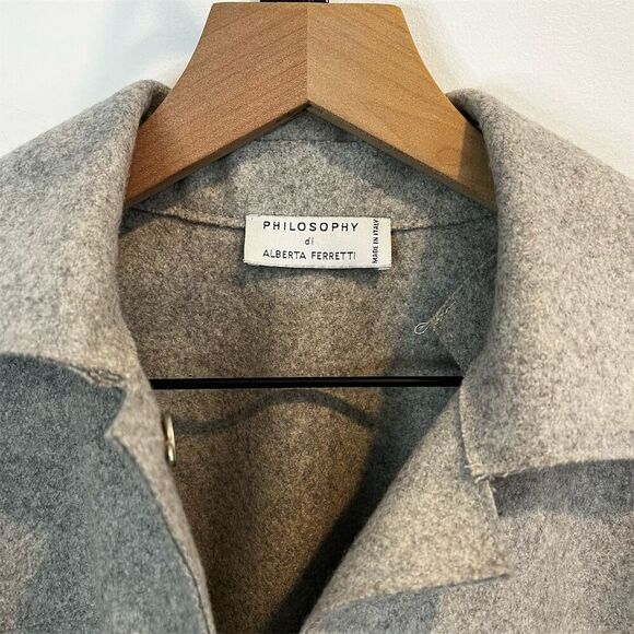 Philosophy di Alberta Ferretti Women's Gray Wool Blend Cropped Jacket M - Picture 4 of 7